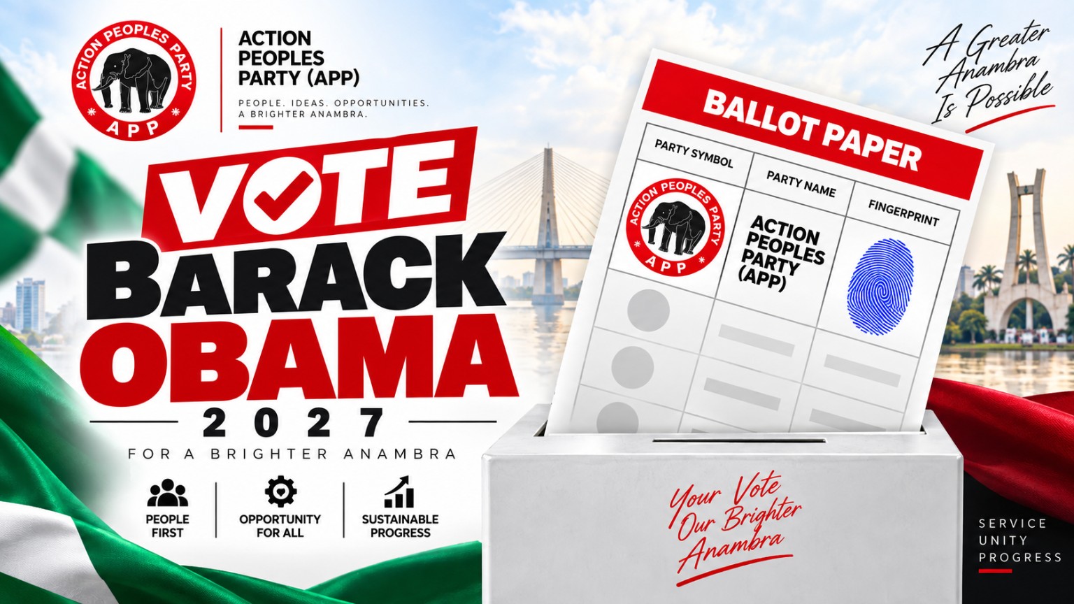 Vote Barack Obama 2027 ballot campaign flyer